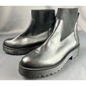 oobash Olivia Black Leather Chelsea Boots Lug Sole Pull On Size 9M NEW